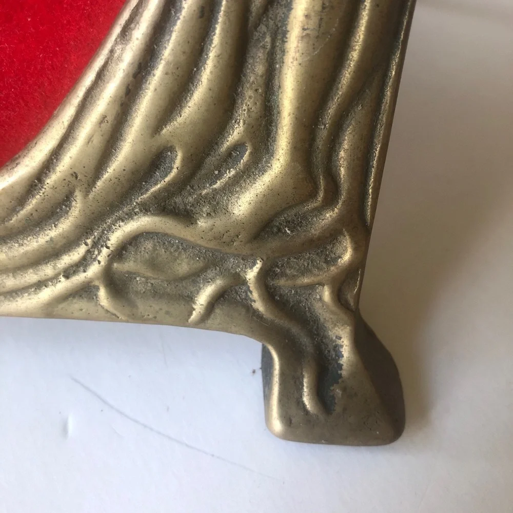 Art Nouveau-Style Brass Women Picture Frame with Red Liner